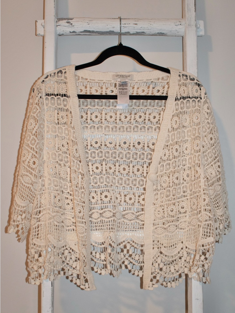 LiverPool Crochet Openfront Kimono - Cream